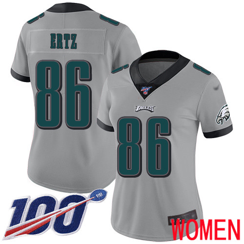 Women Philadelphia Eagles #86 Zach Ertz Limited Silver Inverted Legend NFL Jersey 100th Season Football